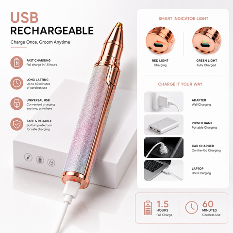 2-in-1 Eyebrow Trimmer & Shaver | USB Rechargeable | Glowless FR-203B