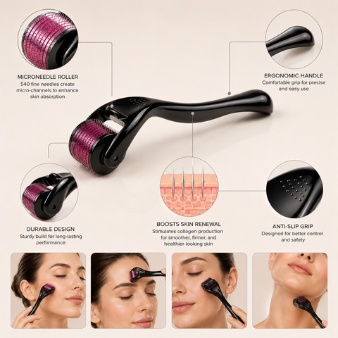 540 Needle Derma Roller System - Professional Microneedling Device for Anti-Aging Skin Regeneration & Collagen Stimulation