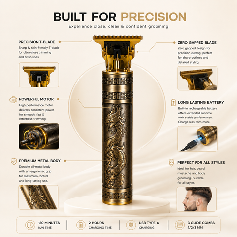 VINTAGE T9 Professional Hair Clipper - Barber Grade Trimmer with T-Blade Technology & Precision Cutting