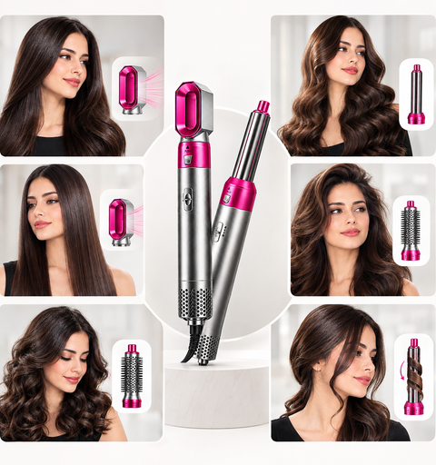 TP-5+1 Professional Hot Air Styler - 5-in-1 Ionic Hair Dryer & Styling Brush with Interchangeable Attachments