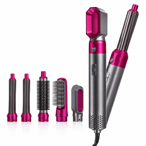 TP-5+1 Professional Hot Air Styler - 5-in-1 Ionic Hair Dryer & Styling Brush with Interchangeable Attachments