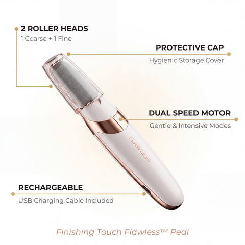 Pretty Grill Flawless Pedi Electronic Pedicure Tool - Rechargeable Foot Care Device with 2 Heads