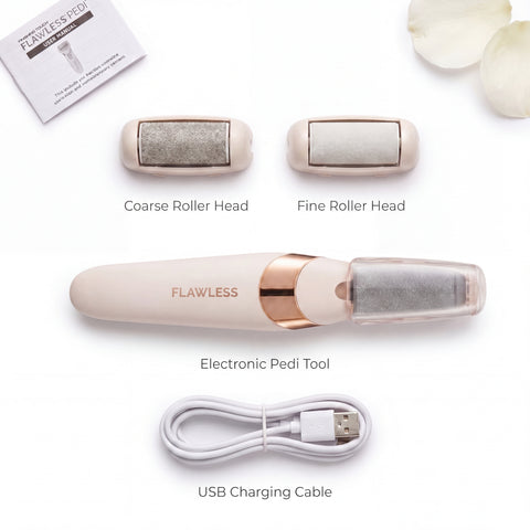 Pretty Grill Flawless Pedi Electronic Pedicure Tool - Rechargeable Foot Care Device with 2 Heads